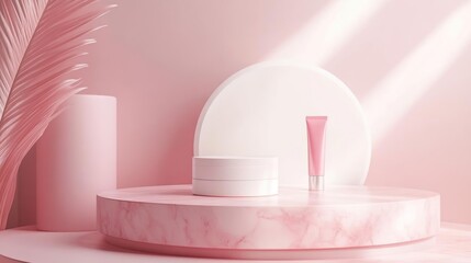 a pink shelf with a lot of cosmetic products on it
