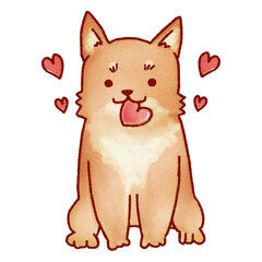 ハートをくわえる犬のイラスト