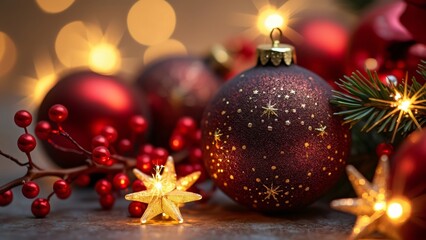 Dark Brown Glittery Christmas Balls with Bokeh Lights