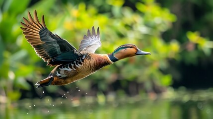 Fototapeta premium lesser whistling duck in flight
