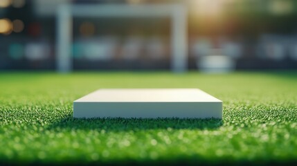 Blank White Product Display Platform on Green Grass Field