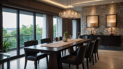 Fototapeta premium Interior of modern and elegant dining room interior home. Empty space