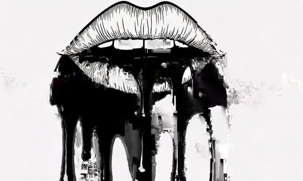 Black ink dripping from a pair of lips.