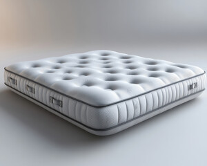 Luxurious White Quilted Mattress with Tufted Surface and Side Handles for Bedroom Comfort