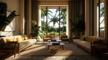 Community gathering in a sustainable ecovillage relaxed living room nature view