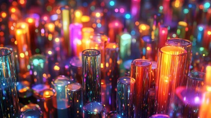 Colorful Glass Cylinders Illuminated With Vibrant Lights