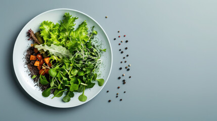 Urban farm-to-table microgreen garden hydroponically grown produce on edible soil promoting circular economy in sustainable living