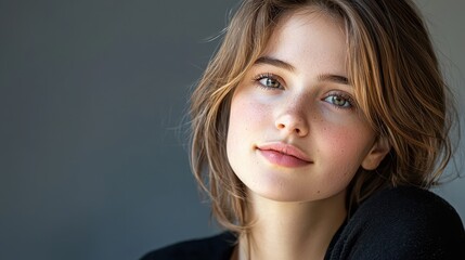 Fototapeta premium Natural Portrait of Young Woman with Beautiful Smile and Soft Features