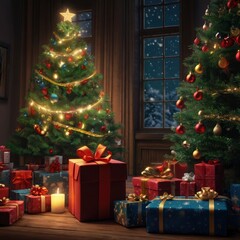 Christmas house in the snow