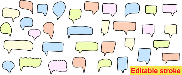 Speech bubbles of different colors drawn by hands
