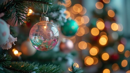 Pastel Pink, Green & Blue Christmas Tree Ornament Close-up