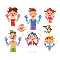 三世代家族が掃除をして綺麗になって喜んでいる様子