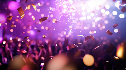 Celebration atmosphere with colorful confetti and vibrant lights