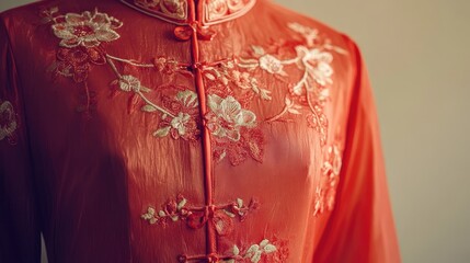 Vibrant Traditional Garment Showcasing Intricate Floral Embroidery in Rich Orange Hue Perfect for Cultural Events or Fashion Photography Sessions