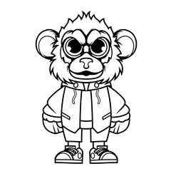 Mascot character design cartoon of monkey outline