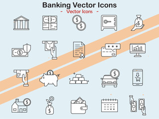 Icons illustrating banking and finance themes in vector style