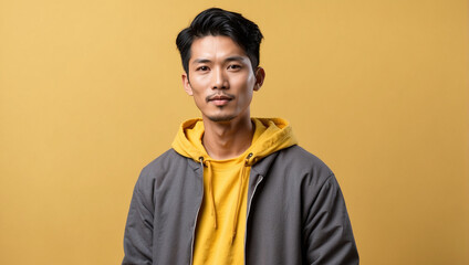 Fototapeta premium asian man wearing casual clothes on yellow background