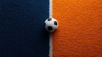 Soccer ball on contrasting colored turf fields