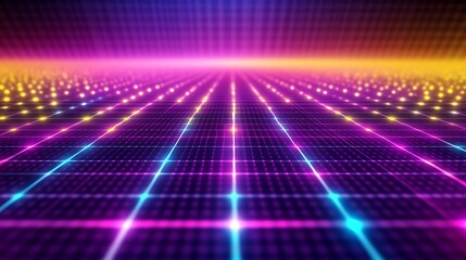 Obraz premium A vibrant, digital grid with glowing lights in a gradient background, evoking a futuristic feel.