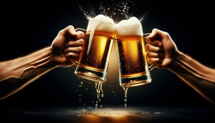 Close-up view of a two glass of beer in hand