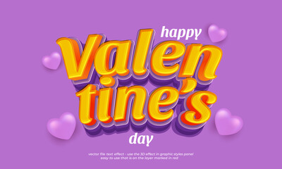 Happy valentine's day editable text effect 3d font style with purple background