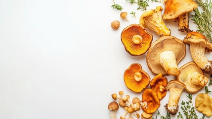 Medicinal Mushrooms and Herbs on Isolated White Background