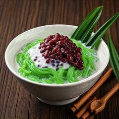 Cendol, malaysian shaved ice dessert with coconut milk, red beans, and palm sugar