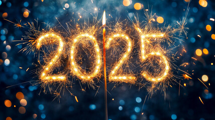 Sparkling celebration marks the arrival of the year 2025 with sparklers and lights