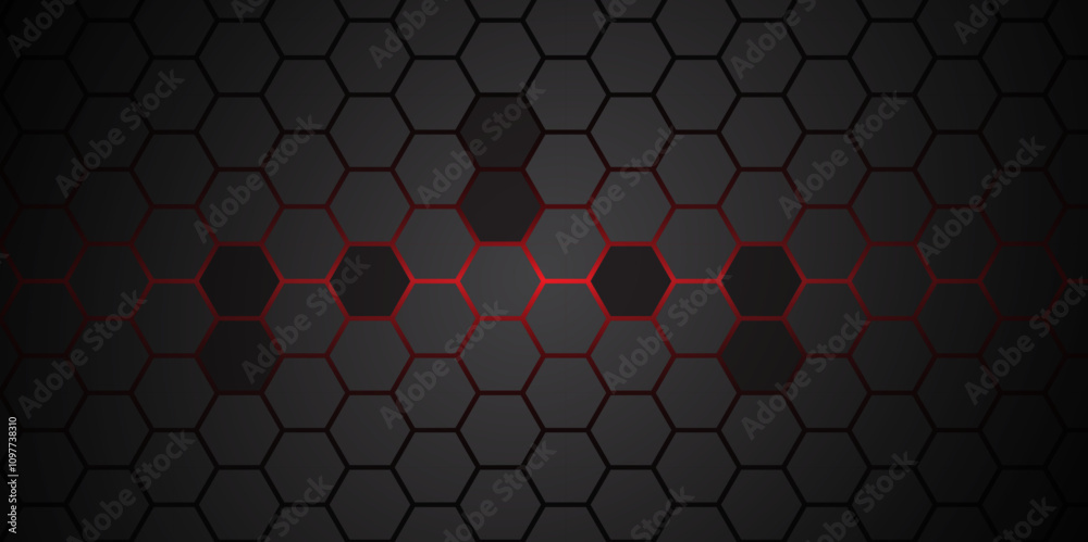 Wall mural dark hexagon abstract technology background with red colored. hexagonal gaming vector tech illustrat