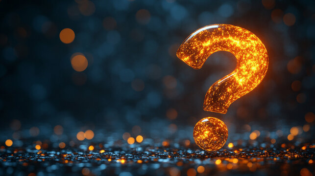  glowing question mark in a dimly lit abstract background symbolizing uncertainty, curiosity, and the search for answers in a world full of mysteries and possibilities