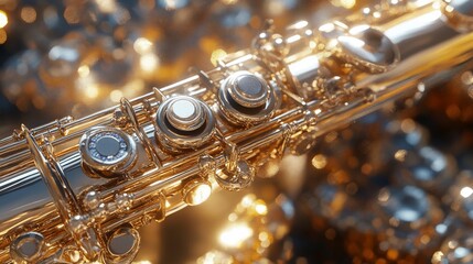 Obraz premium Close-up of gold saxophone keys and body.