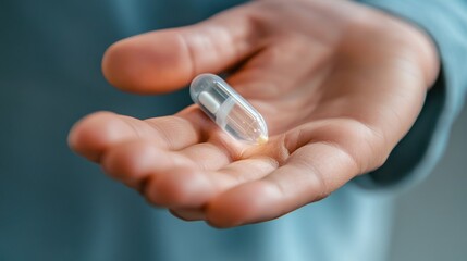 Transparent Capsule Held in a Human Hand