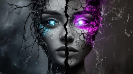 A surreal digital composition portraying a woman. AI Generation