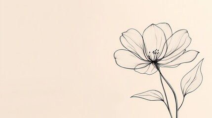 Naklejka premium Elegant line art floral design, delicate flower illustration on beige background.