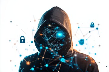 Fototapeta premium Enhancing Online Safety: Hacker Illustration Symbolizing Cybersecurity on White Background