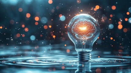 Glowing Brain Lightbulb Symbolizingand Innovation Concept in Digital Art