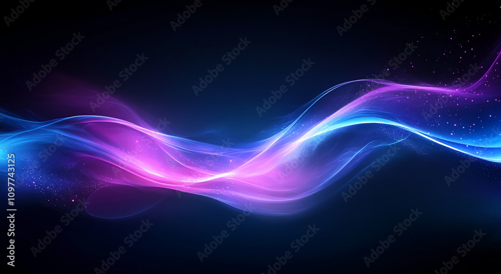 Poster Colorful abstract waves of light create a mesmerizing pattern against a dark background in this digital artwork