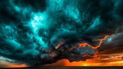 Fototapeta premium Dramatic Stormy Sky with Lightning and Dark Clouds - Severe Weather Warning Banner Concept.