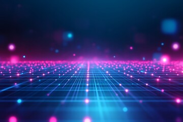 Obraz premium A digital landscape with glowing dots and grid lines, evoking a futuristic vibe.