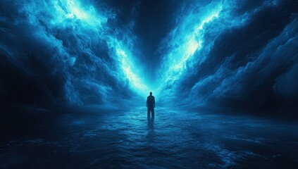 Fototapeta premium Man Standing in a Sea of Clouds