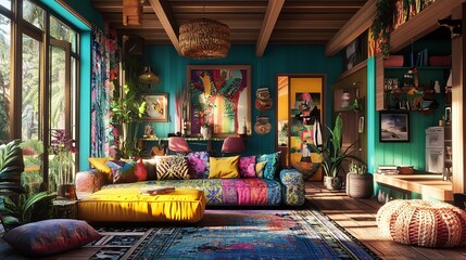 Maximalism or Maximalist Home Concept. Very Colorful Style":