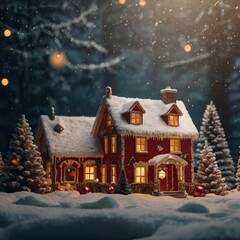 Christmas house in the snow