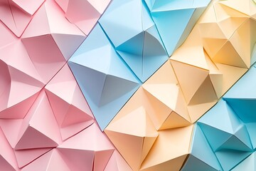 Fototapeta premium A colorful arrangement of folded paper shapes in pastel hues creating a textured backdrop.