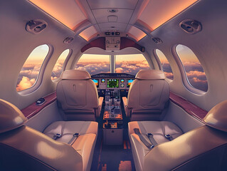 Fototapeta premium Private Jet photo, luxury private jet on sky, private jet interior and exterior view, fly on a private jet plane, business trip on luxury private jet, take off of a private jet