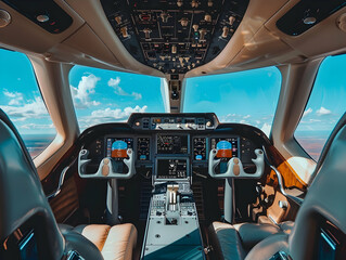 Fototapeta premium Private Jet photo, luxury private jet on sky, private jet interior and exterior view, fly on a private jet plane, business trip on luxury private jet, take off of a private jet