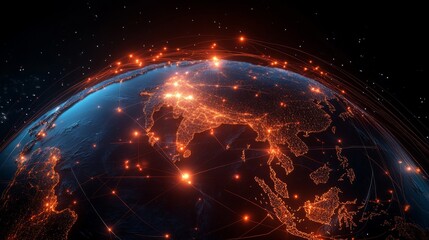 Obraz premium Global Network Connections Illuminated Earth International Trade Data Streams Supply Chain Digital