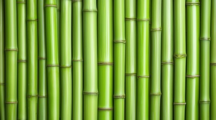 Fototapeta premium bamboo forest in japan. A vibrant wall of green bamboo stalks, showcasing their natural texture and color, conveying a sense of tranquility and nature.