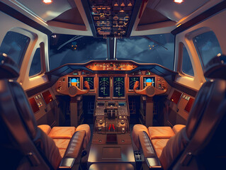Fototapeta premium Private Jet photo, luxury private jet on sky, private jet interior and exterior view, fly on a private jet plane, business trip on luxury private jet, take off of a private jet