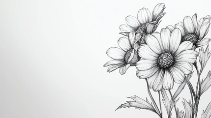 Black and white flower illustration on plain background