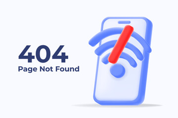 404 error page design with a 3d smartphone and disconnected Wi-Fi symbol. website error pages, user experience design, and troubleshooting visuals. vector illustration